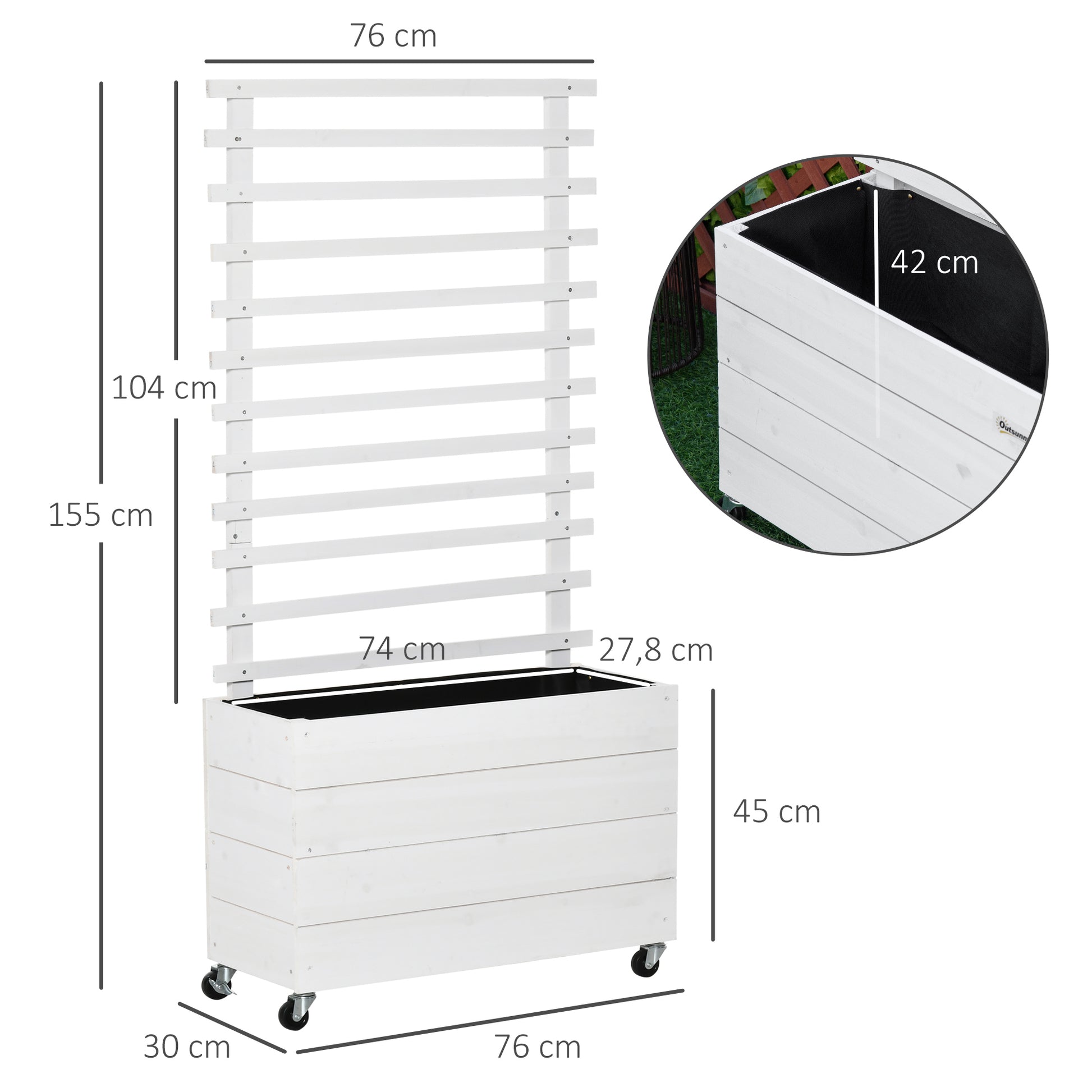 Outsunny Jardinera Con Enrejado Madera Con Ruedas Soporte Para Trepadora Blanco_2