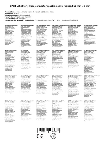 Conector De Manguera De Plástico Boquilla Reducida 12 Mm X 8 Mm