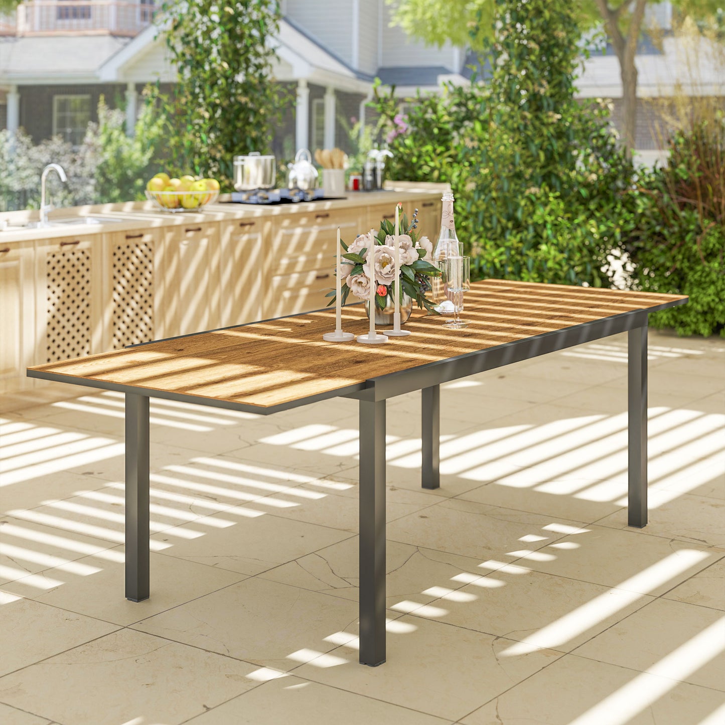 Outsunny Mesa De Jardín Extensible 160-240 Cm Con Borde De Aluminio Marrón_4
