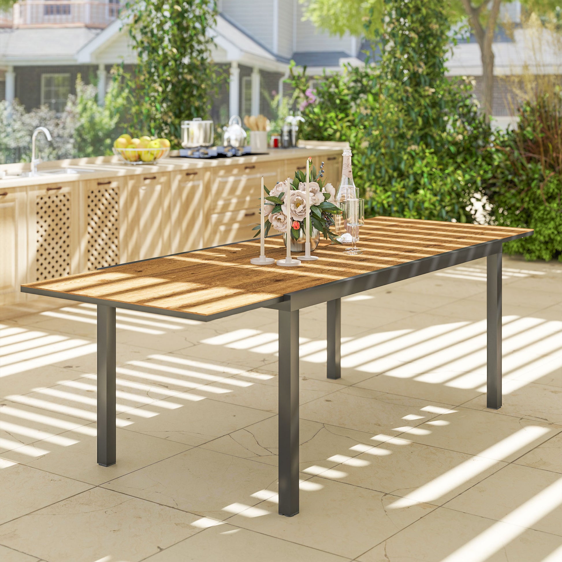 Outsunny Mesa De Jardín Extensible 160-240 Cm Con Borde De Aluminio Marrón_4
