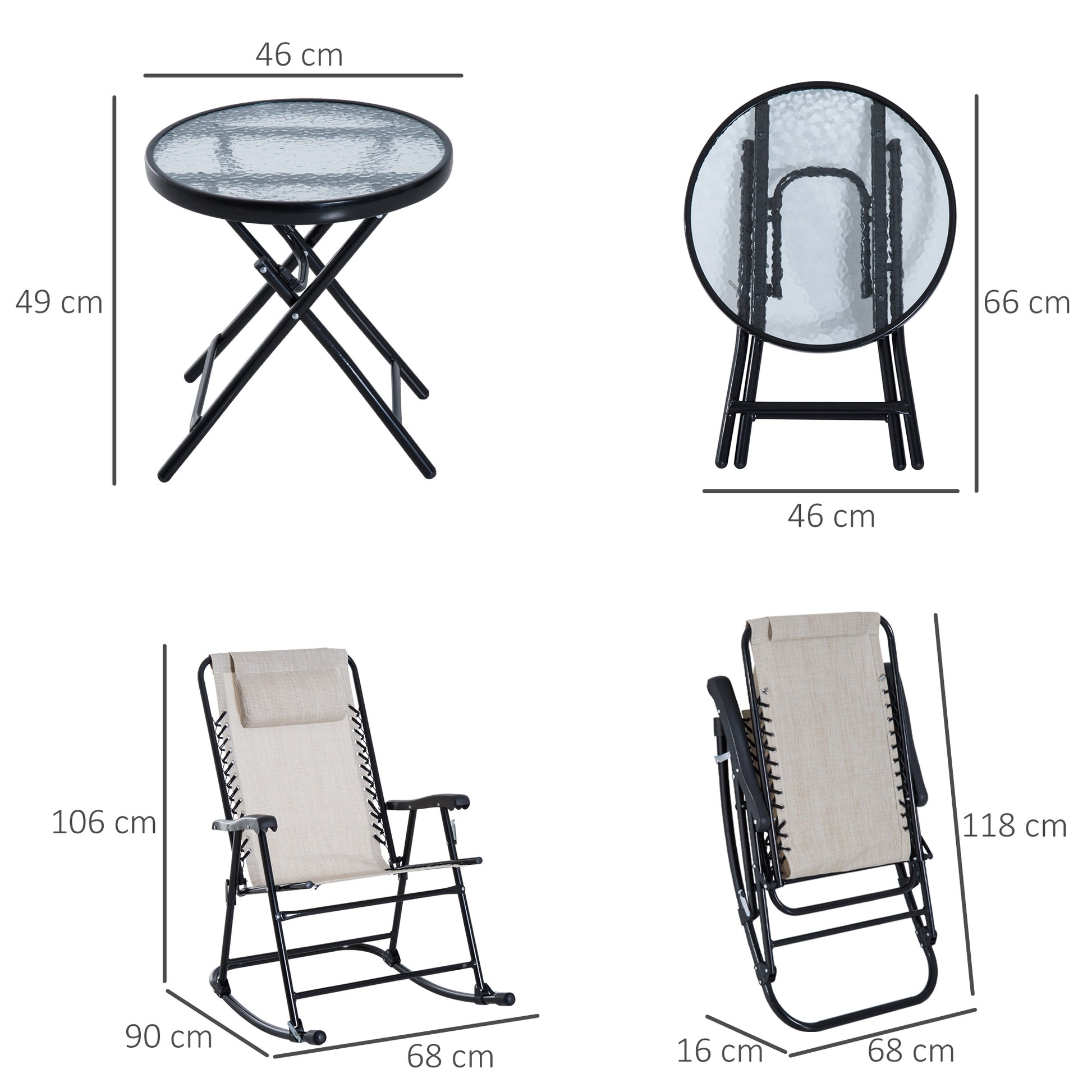 Outsunny Set De Muebles De Jardín Mesa Redonda Y 2 Sillas Mecedoras Plegables_2
