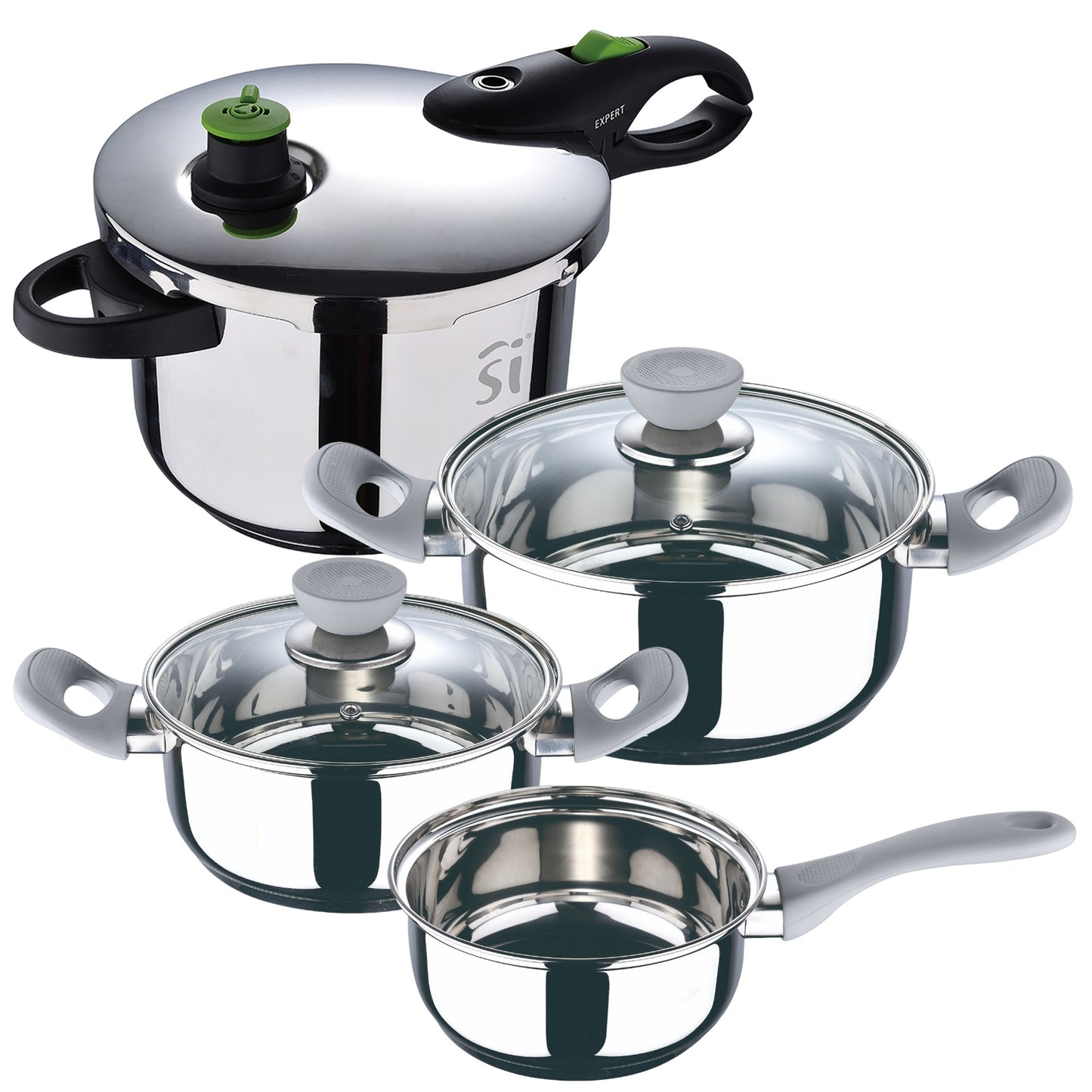 Set De 5pc Batería De Cocina Acero Inox + Olla A Presión 22cm De 5,5l San Ignacio_0