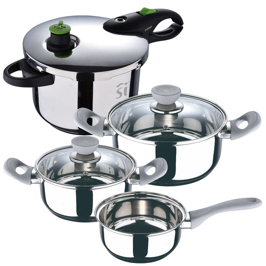 Set De 5pc Batería De Cocina Acero Inox + Olla A Presión 22cm De 5,5l San Ignacio_0