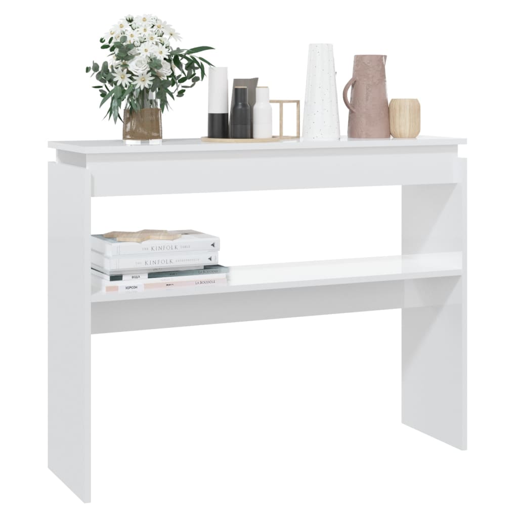 Mesa Consola Madera Contrachapada Blanco Brillante 102x30x80 Cm_1