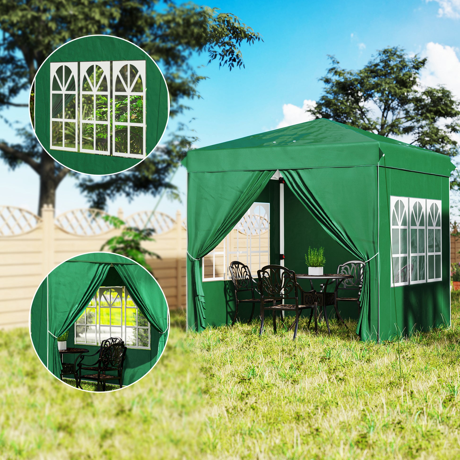 Outsunny Carpa Plegable Pop-up 2,5x2,5 M Con 4 Paredes Laterales Anti-uv Verde_3
