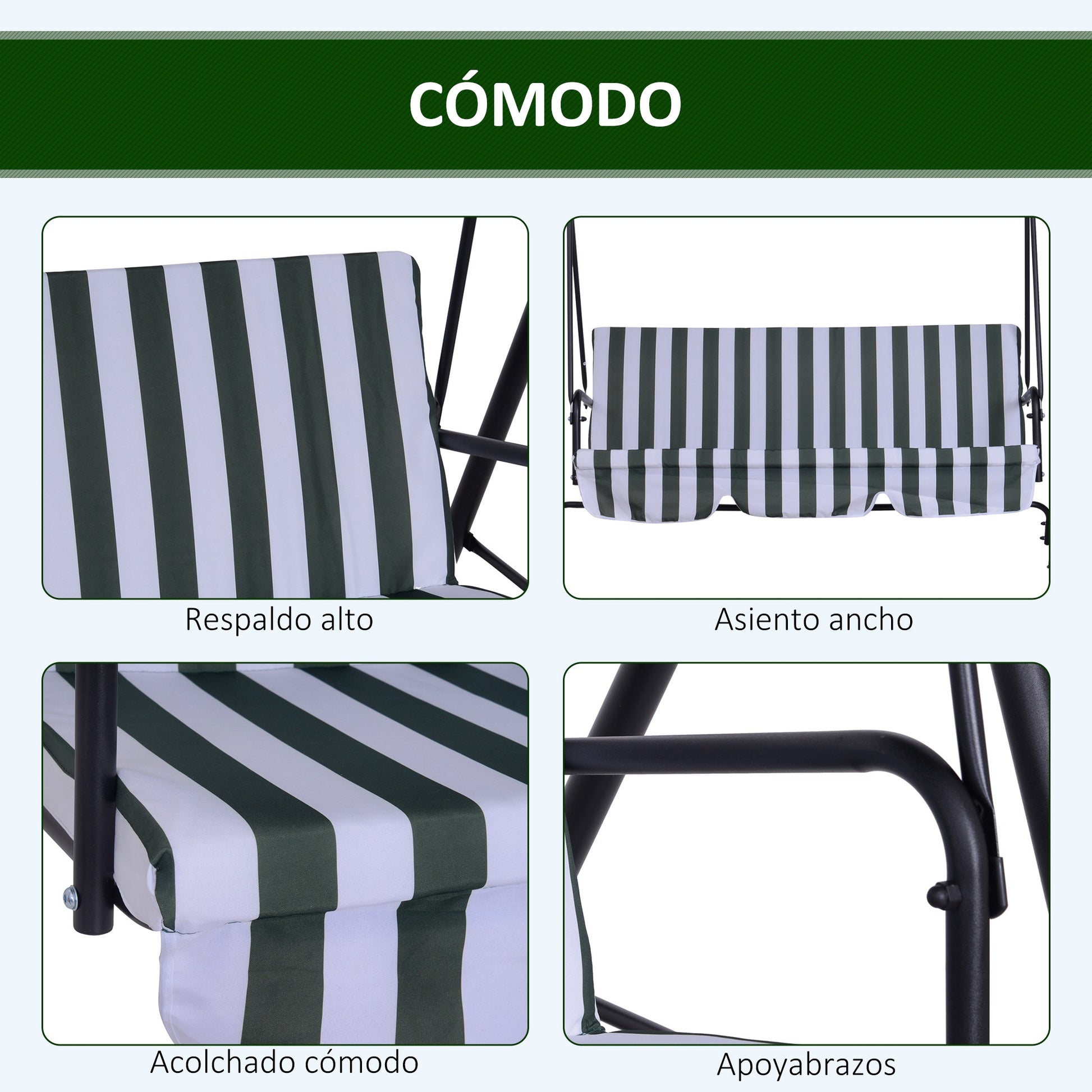 Outsunny Columpio De Jardín De 3 Plazas Con Techo Ajustable Acero 172x110x153 Cm_5