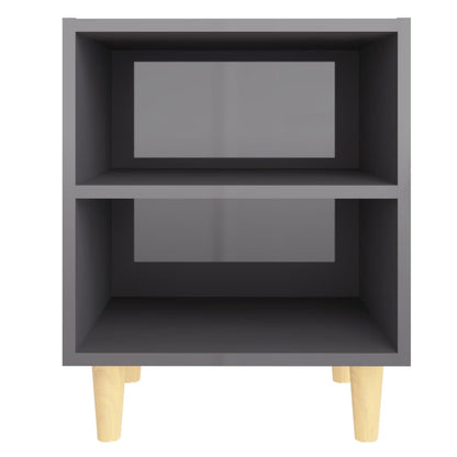 Mesitas De Noche 2 Uds Patas De Madera Gris Brillo 40x30x50 Cm_3