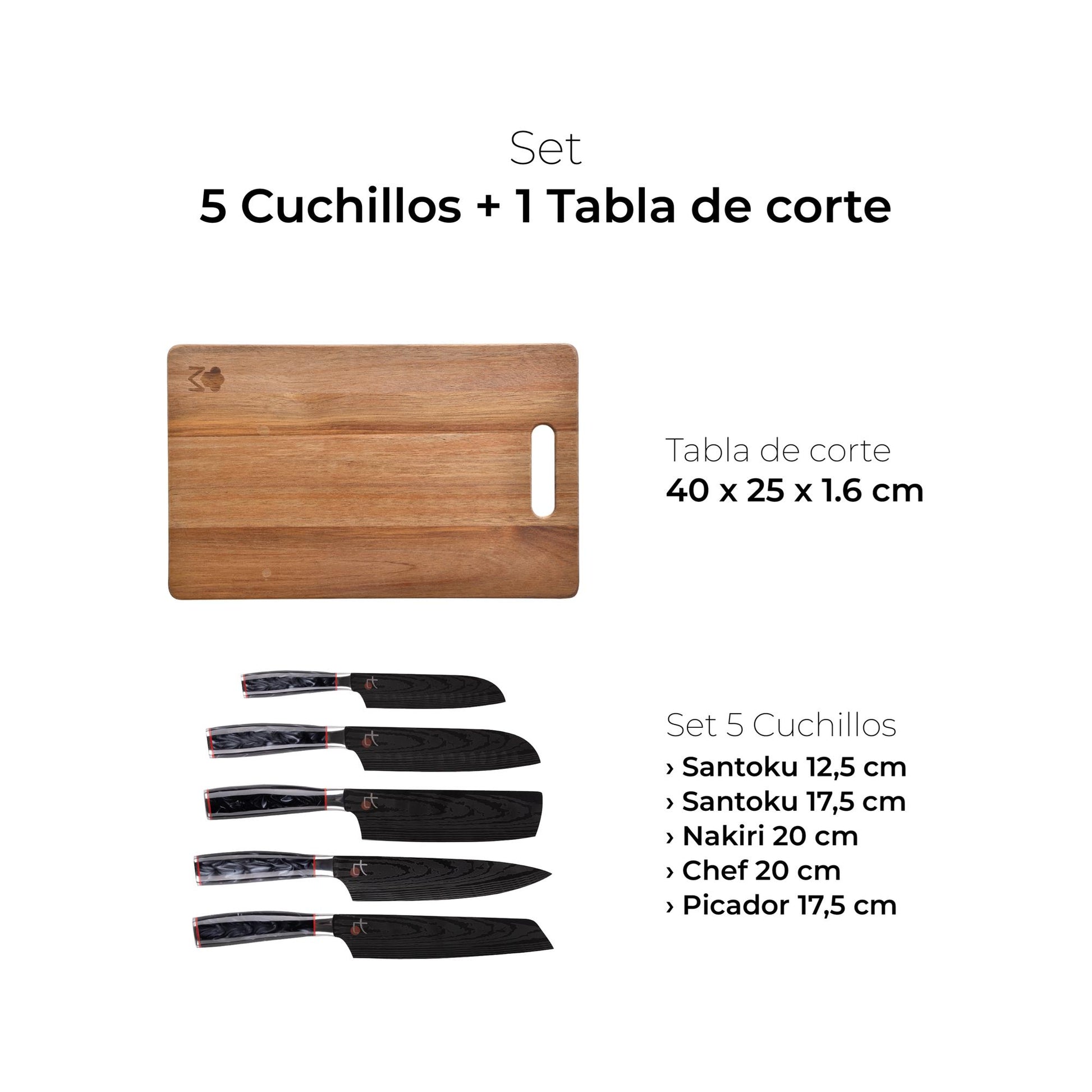 Set De 5 Cuchillos Japoneses Tetsu Y Tabla De Cortar 40x25x1,6cm Masterpro_1
