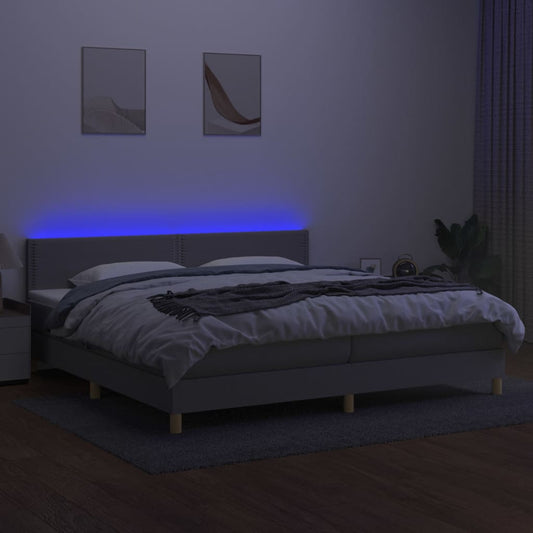 Cama Box Spring Con Colchón Tela Y Led Gris Claro 200x200 Cm / Vetonek_0