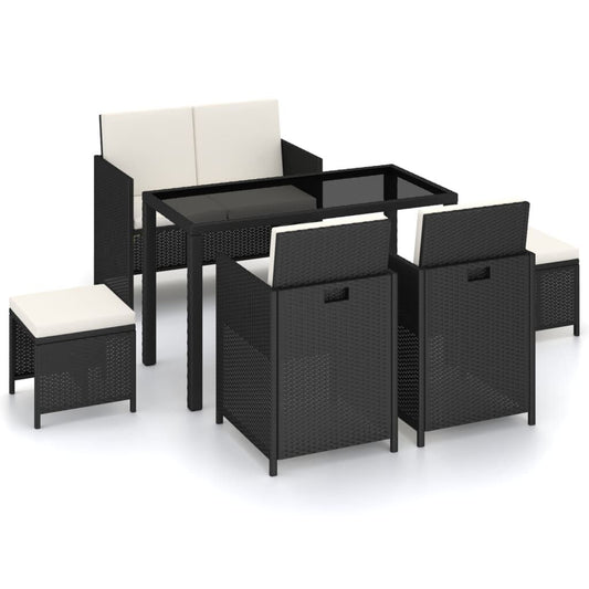 Vidaxl Set Comedor De Jardín 6 Piezas Y Cojines Ratán Sintético Negro_0