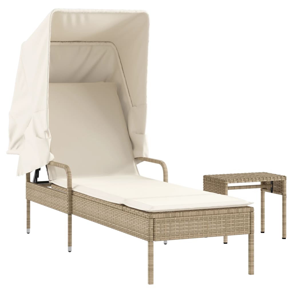 Tumbona Con Capota Y Mesa Ratán Sintético Beige / Vetonek_5