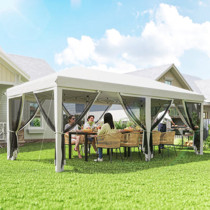 Outsunny Carpa Plegable 6x3 M Con 6 Paredes Laterales De Malla Anti-uv Crema_1
