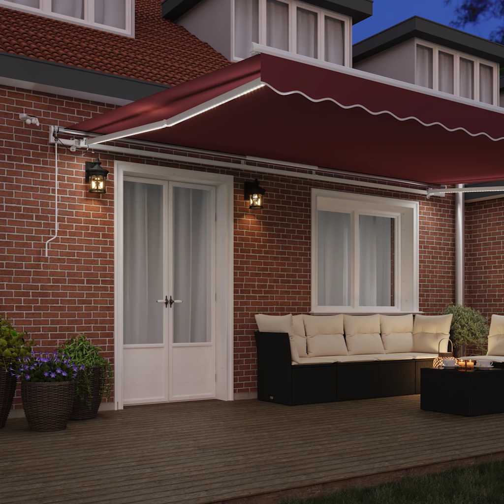 Toldo Retráctil Automático Con Luces Led Burdeos 500x300 Cm_2