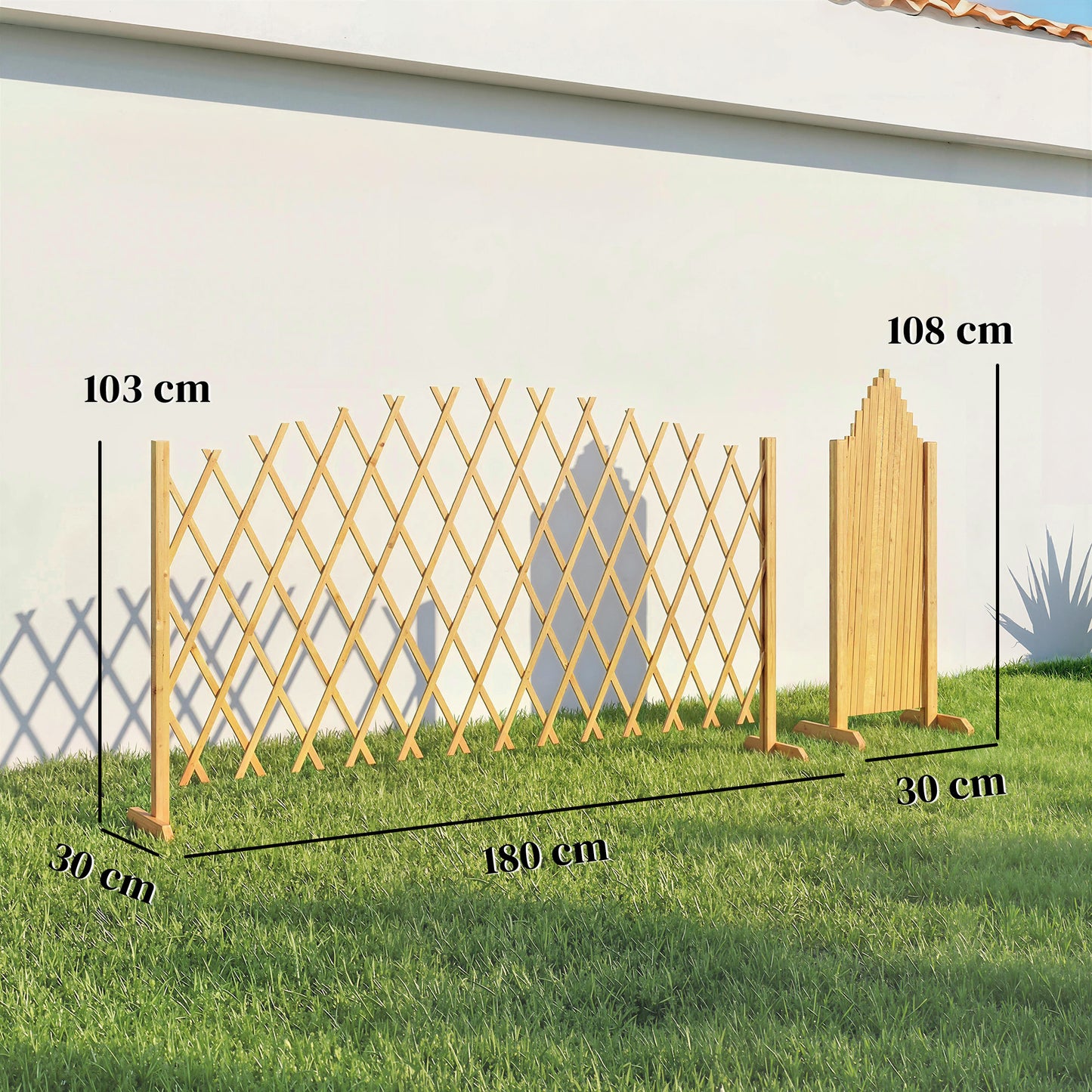 Outsunny Set De 2 Paneles Vallas De Madera Extensibles 180x30x103 Cm Natural_2