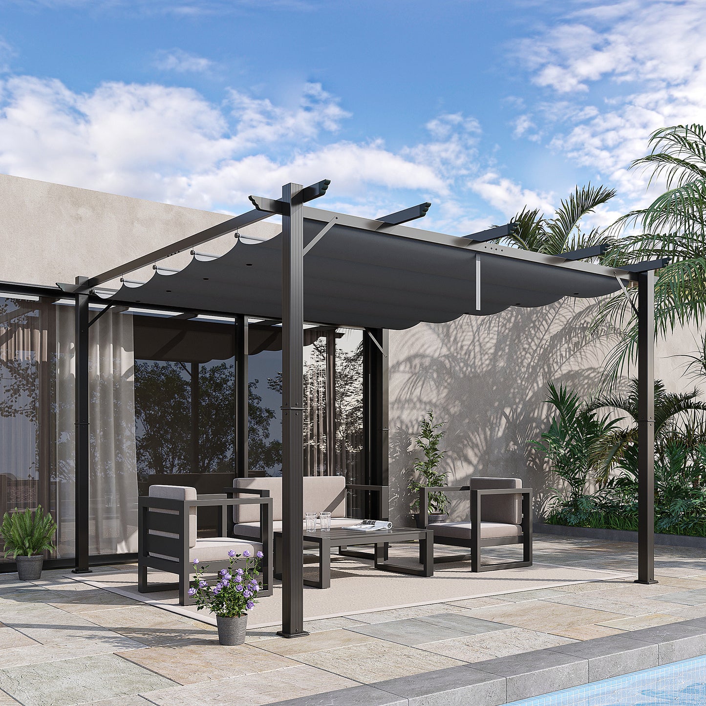 Outsunny Pérgola De Jardín 3x3 M Con Techo Retráctil Upf30+ Marco De Aluminio_3
