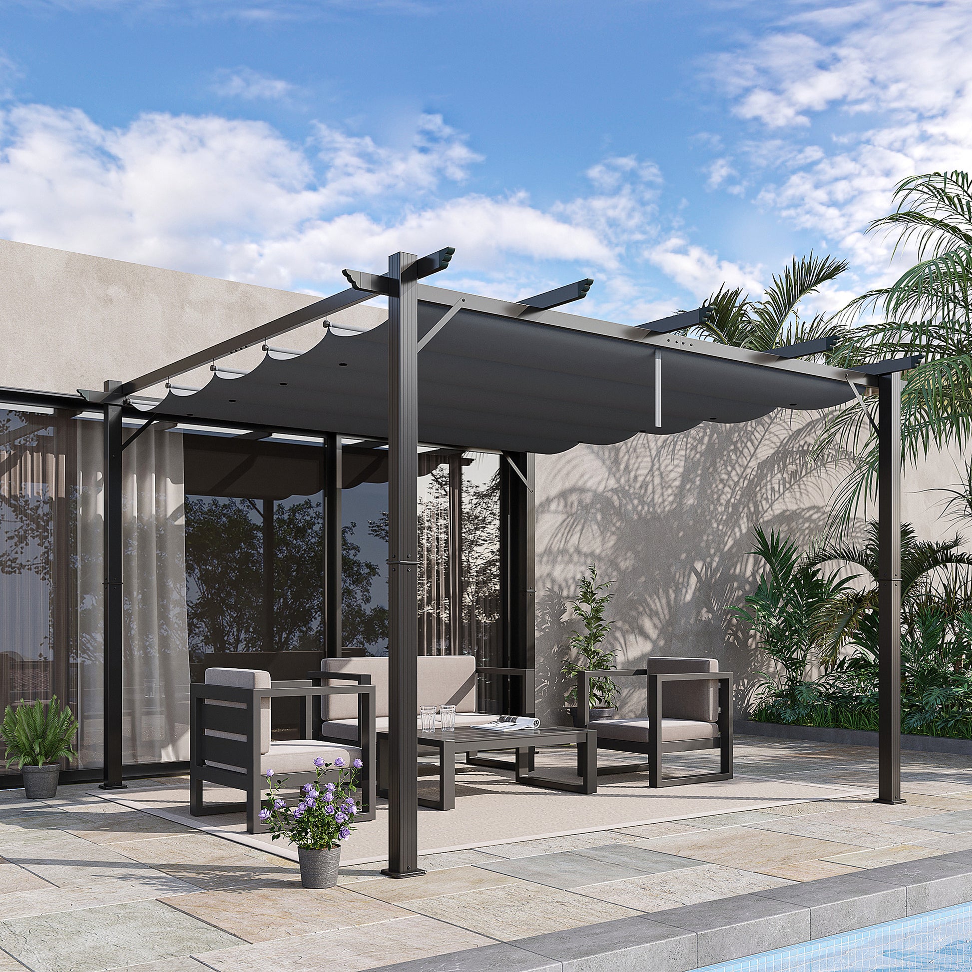 Outsunny Pérgola De Jardín 3x3 M Con Techo Retráctil Upf30+ Marco De Aluminio_3