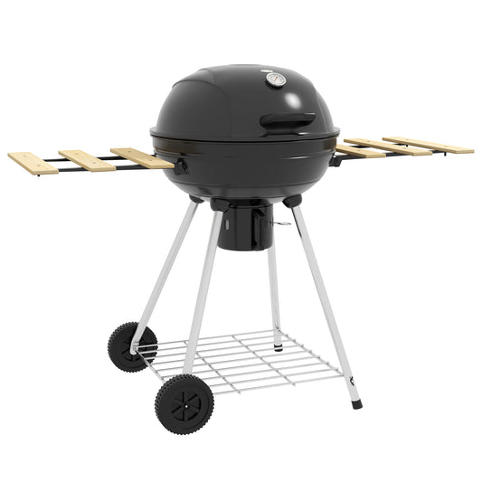 Outsunny Barbacoa De Carbón Con 2 Ruedas Estantes Plegables 117x68x91 Cm Negro_0