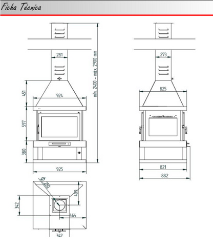 BRICOSOL Chimenea Leña Central a 4 Caras y 2 Puertas FM Modelo C-204 K Cristal Serigrafiado_3