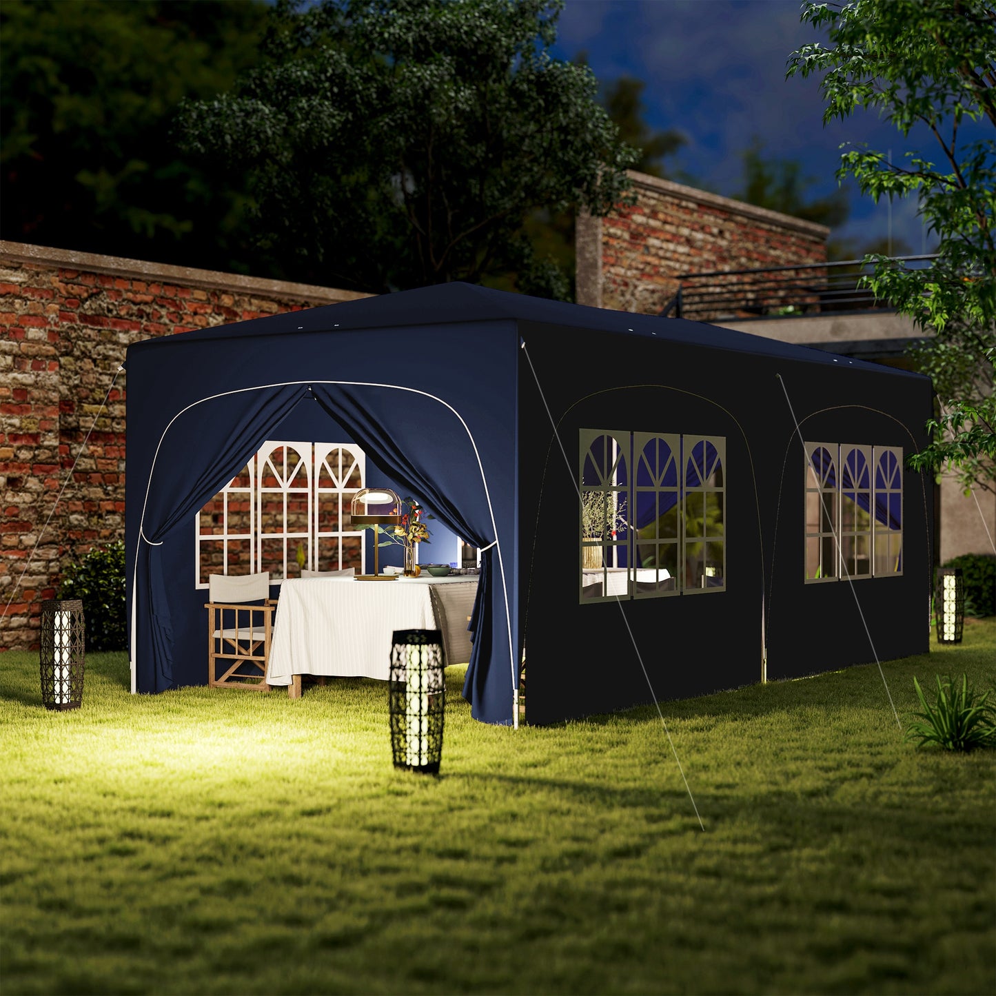Outsunny Carpa Plegable Gazabo 3x6 M Con Paneles Laterales Upf50+ Azul Oscuro_4