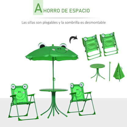 Outsunny Mesa Y Sillas Infantil De Jardín Plegable Con Sombrilla Ajustable Verde_3