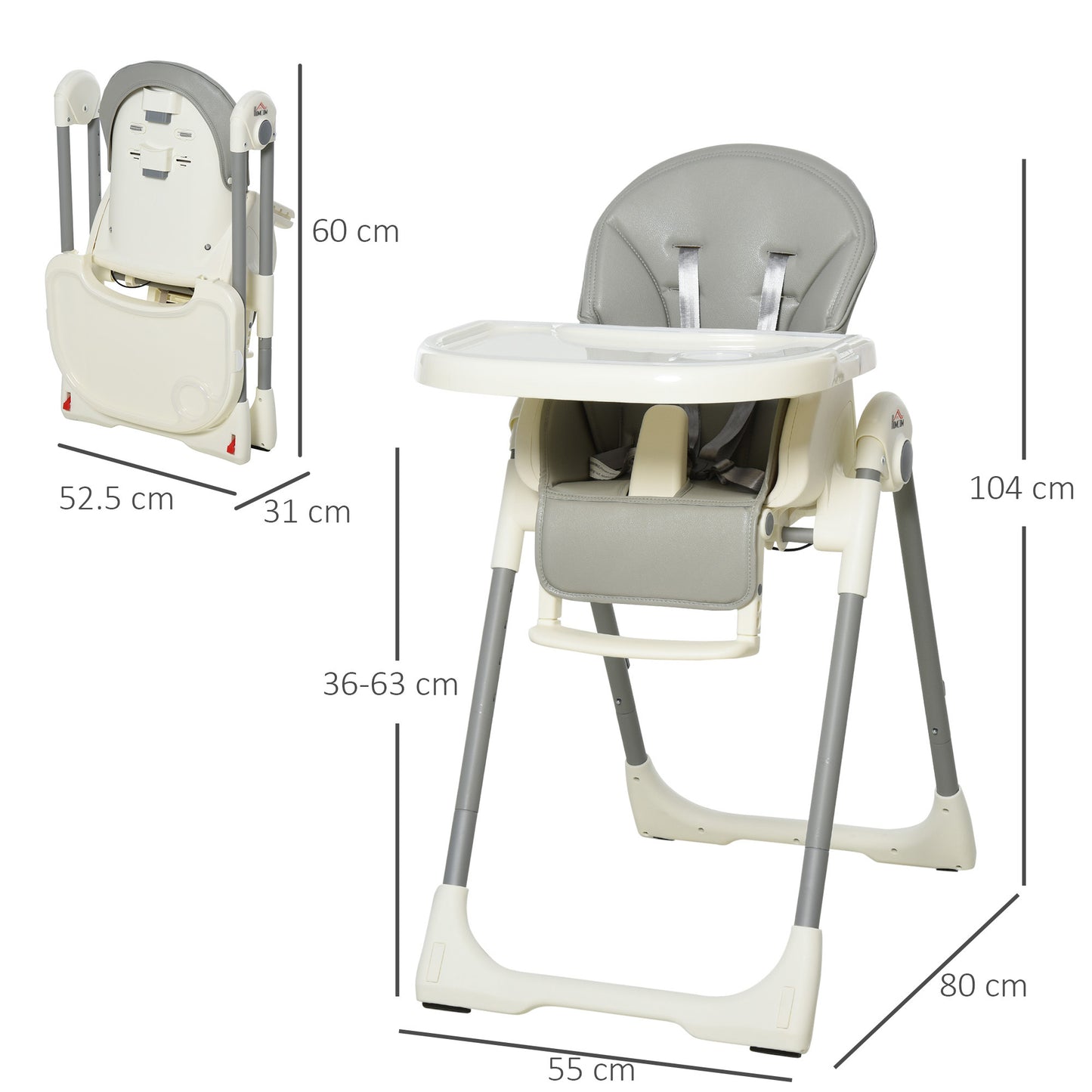 Homcom Trona Para Bebé Evolutiva Plegable De +6 Meses Altura Ajustable Ruedas Y_2