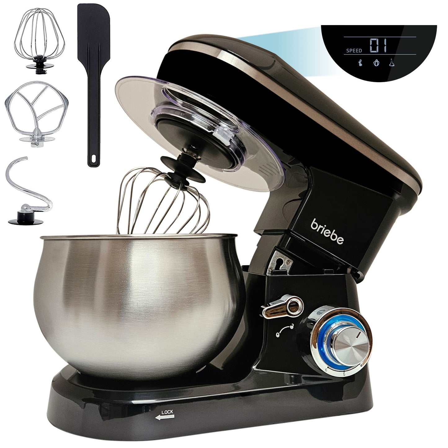 Batidora Amasadora Repostería Profesional Cocina Orbital 5l, 6 Velocidades + Pulso Pantalla Led, Briebe, Km1164, Negro_0