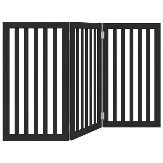 Vidaxl Puerta Para Perros Plegable 3 Paneles Madera Álamo Negra 150 Cm_0