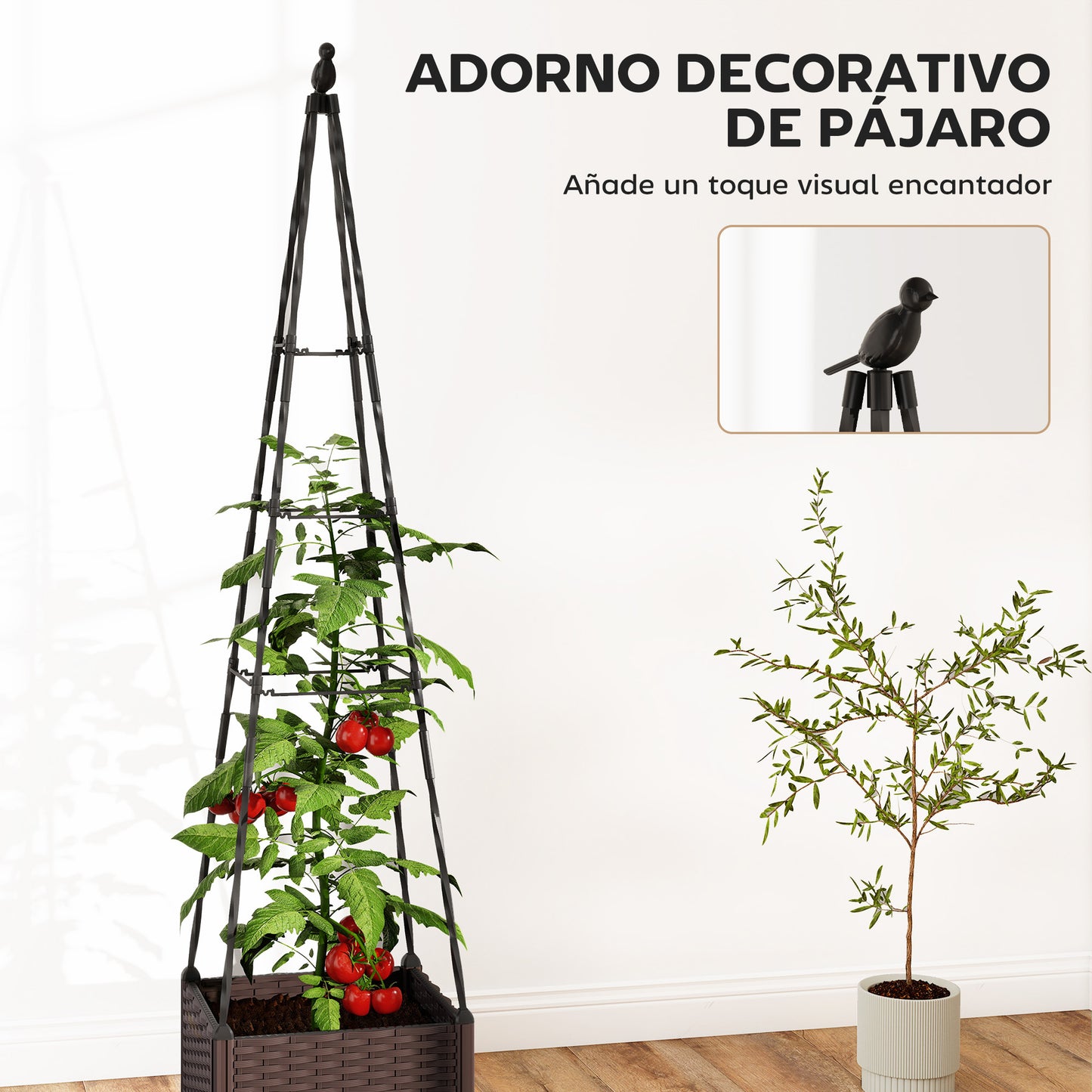 Outsunny Jardinera Con Enrejado Metálico Con Orificios De Drenaje 40x40x175 Cm_5