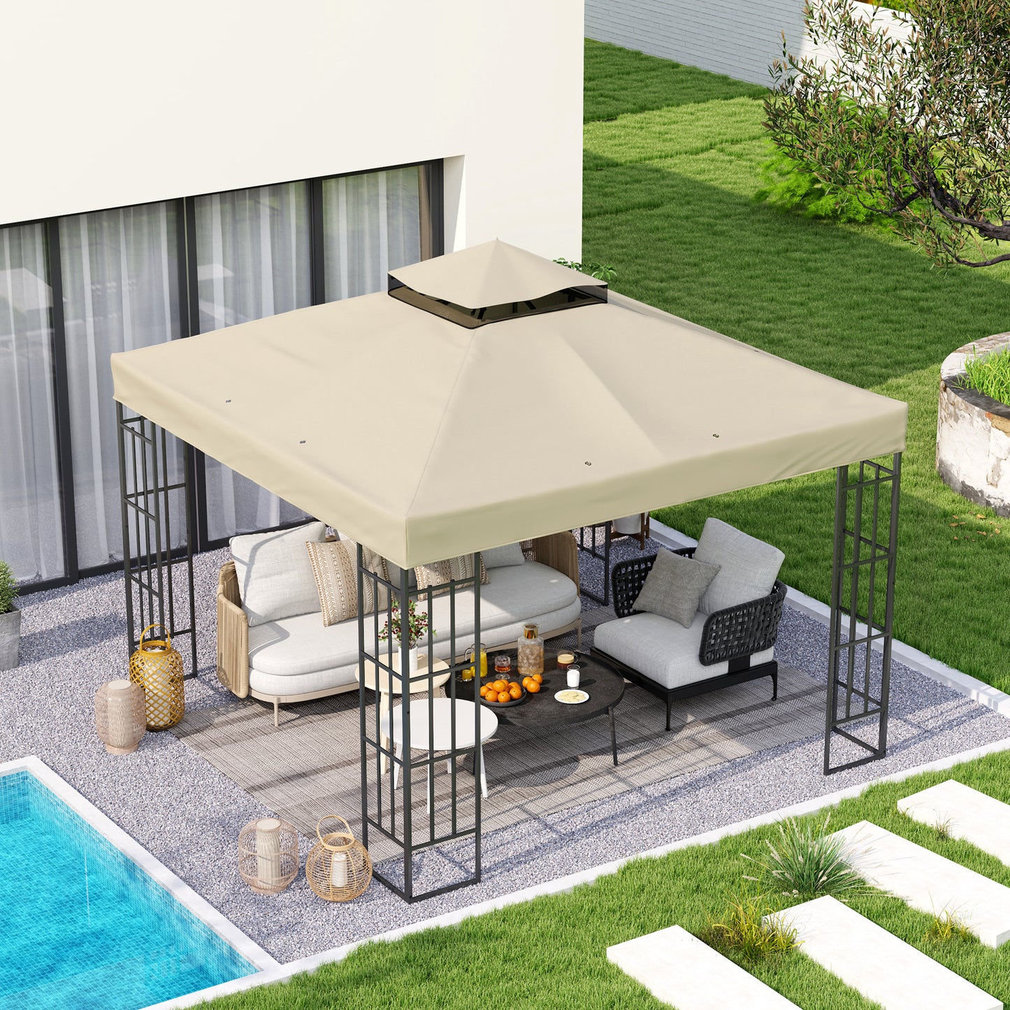 Outsunny Techo De Repuesto Para Cenador 3x3 M Con Techo Doble Protección Uv 30+_1