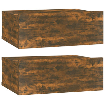 Mesita De Noche Flotante 2 Uds Madera Roble Ahumado 40x30x15cm_0