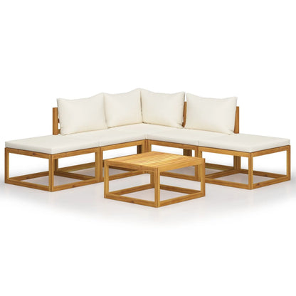 Vidaxl Muebles De Jardín 6 Pzas Cojines Crema Madera Maciza De Acacia_0