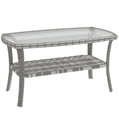 Outsunny Mesa De Jardín Exterior Rectangular De Ratán Con Estante Gris Oscuro_0