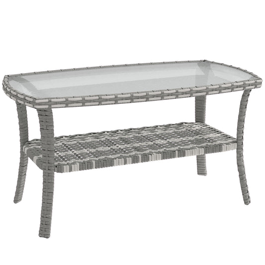 Outsunny Mesa De Jardín Exterior Rectangular De Ratán Con Estante Gris Oscuro_0