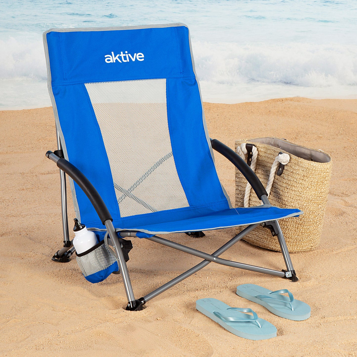 Aktive Pack 4 Sillas Plegables Playa 50x51x67 Cm Azul Con Bolsillo_1