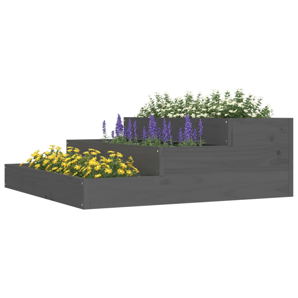 Jardinera De Madera Maciza De Pino Gris 78x78x27 Cm_2