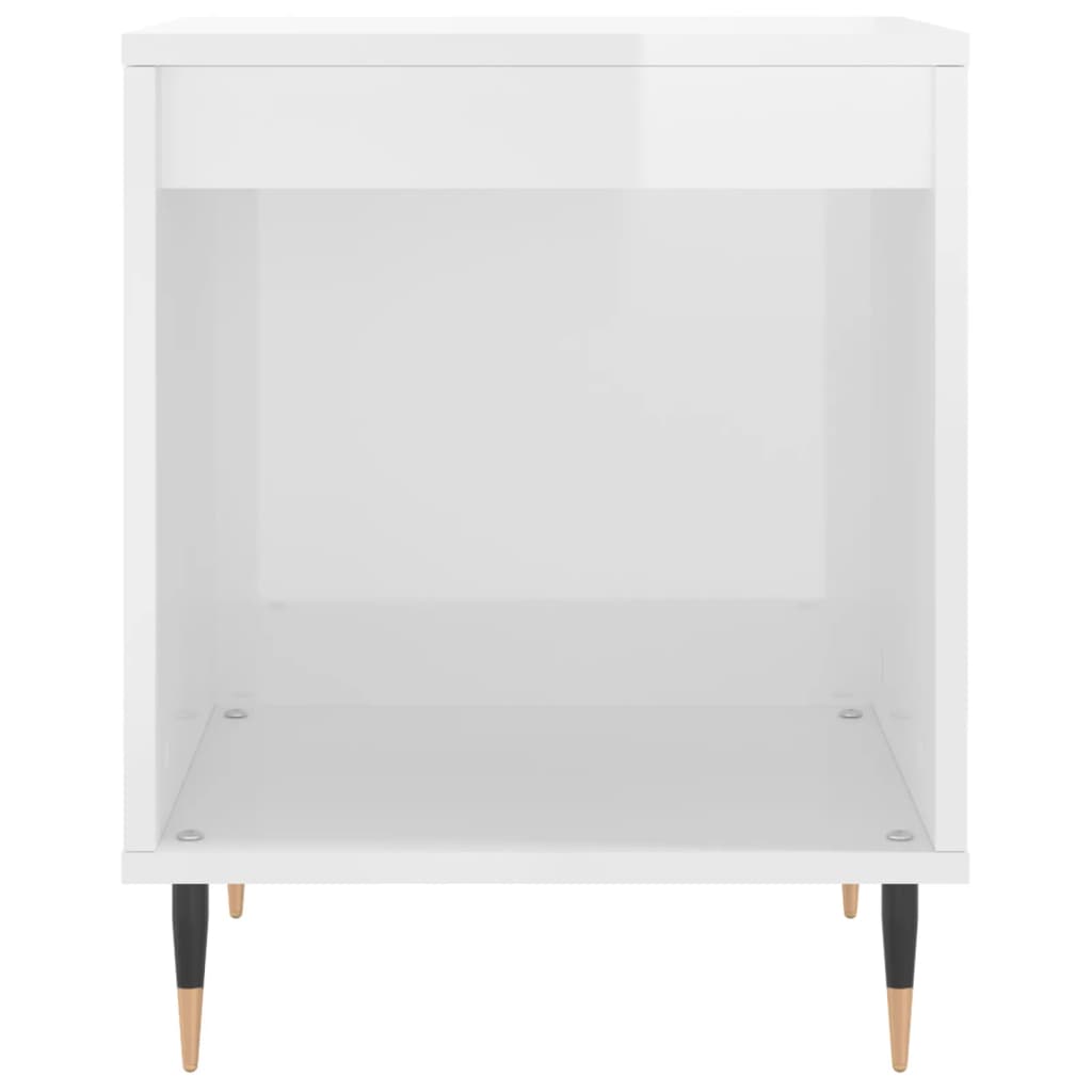 Mesita De Noche Madera De Ingeniería Blanco Brillo 40x35x50 Cm_2