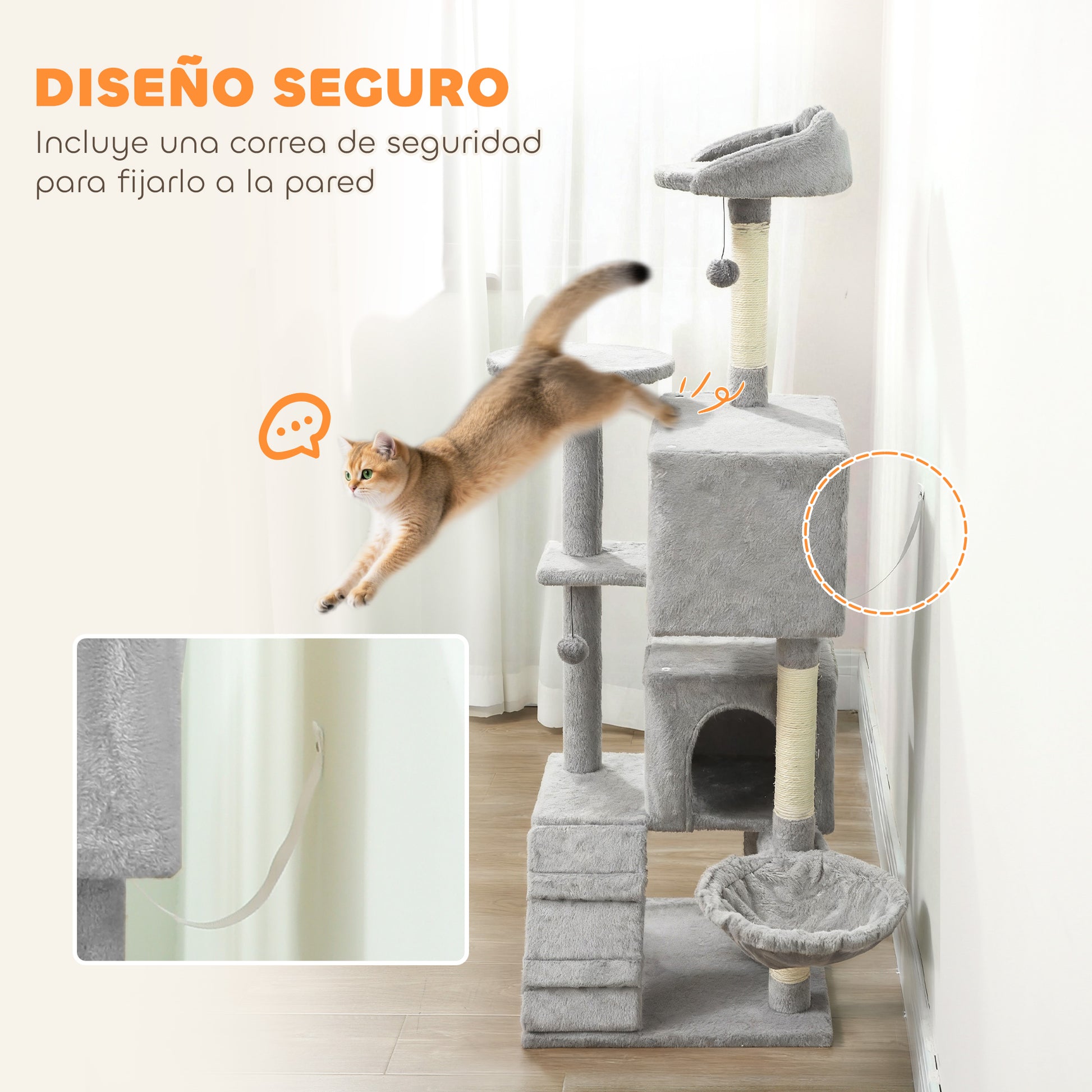 Pawhut Árbol Rascador Para Gatos 160 Cm Con Múltiples Plataformas Gris Claro_5