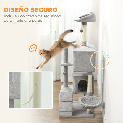 Pawhut Árbol Rascador Para Gatos 160 Cm Con Múltiples Plataformas Gris Claro_5