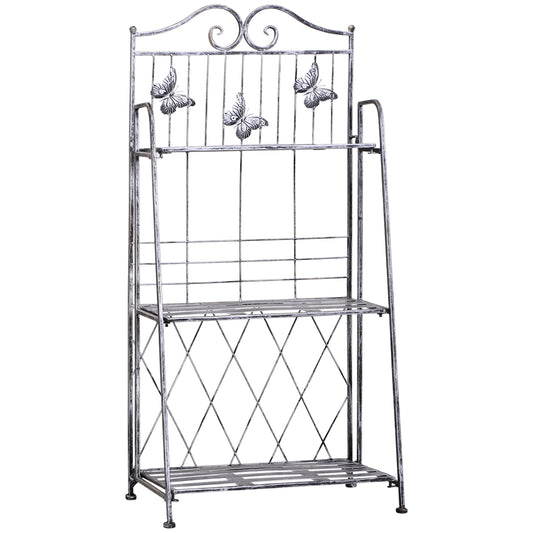 Outsunny Estantería Para Plantas Plegable De 3 Niveles Gris Plateado_0