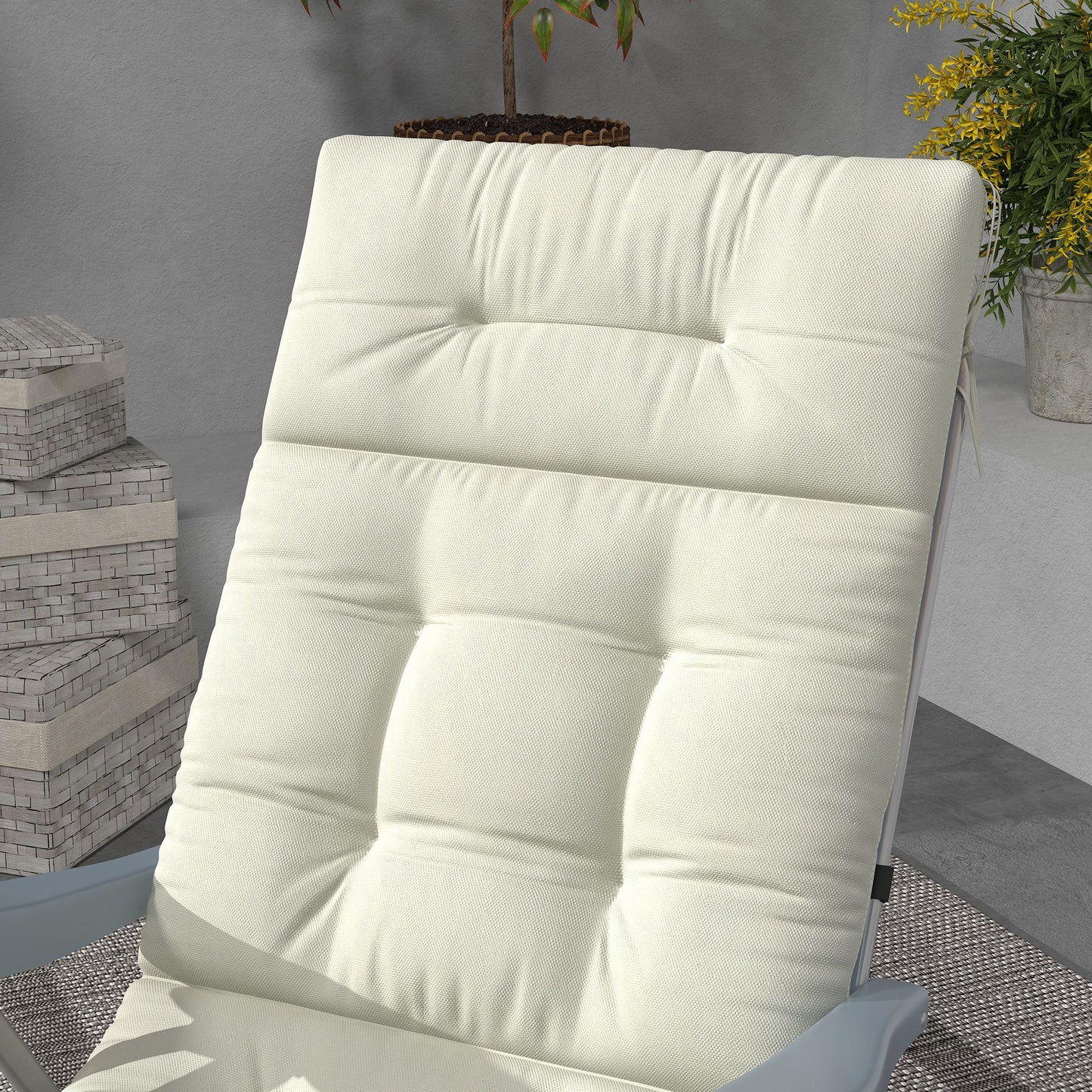 Outsunny Cojín Para Tumbona De 1 Plaza 200x60x13 Cm Para Jardín Terraza Crema_4