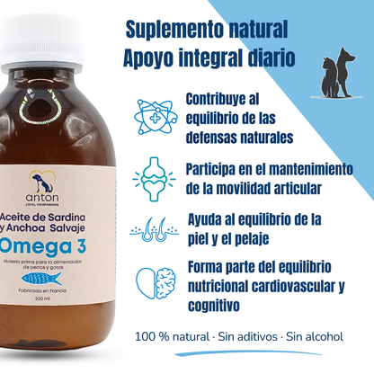 Suplemento natural Omega-3 para perros y gatos – Aceite de sardina y anchoa salvaje 200 ml_1