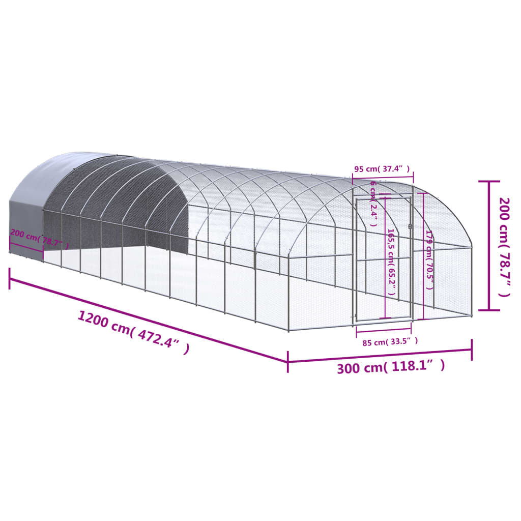 Vidaxl Gallinero De Exterior De Acero Galvanizado 3x12x2 M_2