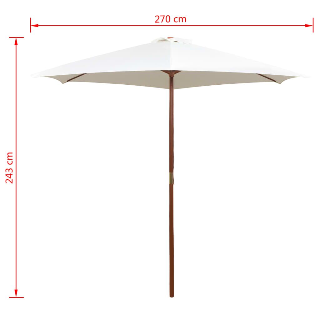 Vidaxl Sombrilla Con Palo De Madera Blanco Crema 270x270 Cm_2