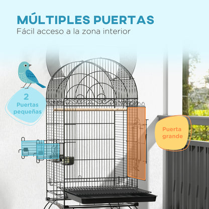 Pawhut Jaula De Pájaros Con Ruedas Bandeja Extraíble 51x51x153 Cm Negro_3
