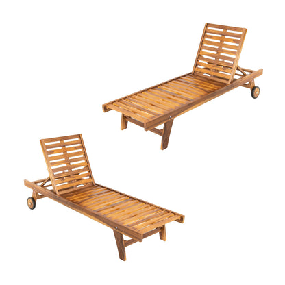 Pack 2 Tumbonas Para Jardín Con Ruedas, Reclinable, Madera Teca Grado A, Tamaño: 65x200x35 Cm, Tratamiento Al Agua Aplicado_0