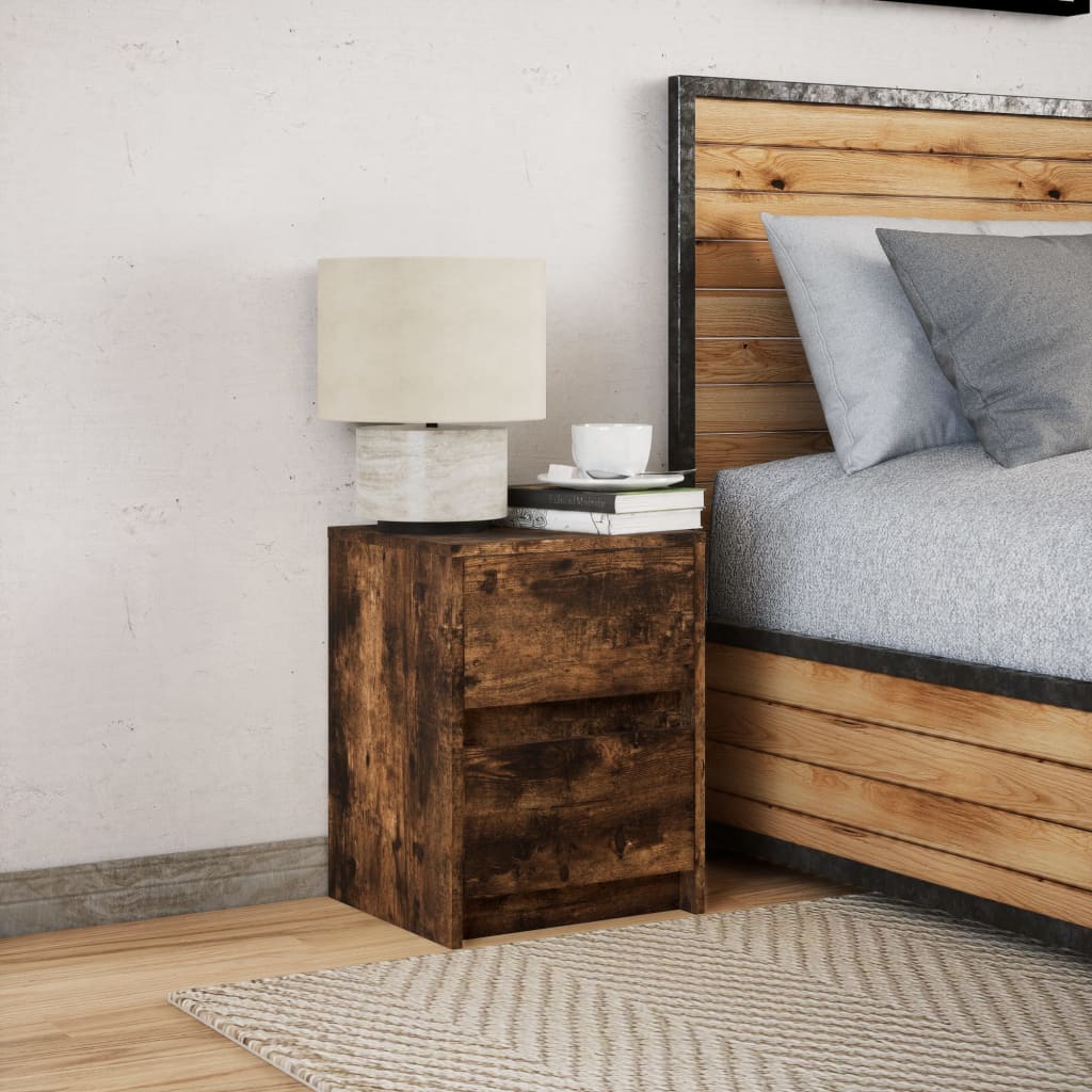 Mesita De Noche Con Luces Led Madera Ingeniería Roble Ahumado_2