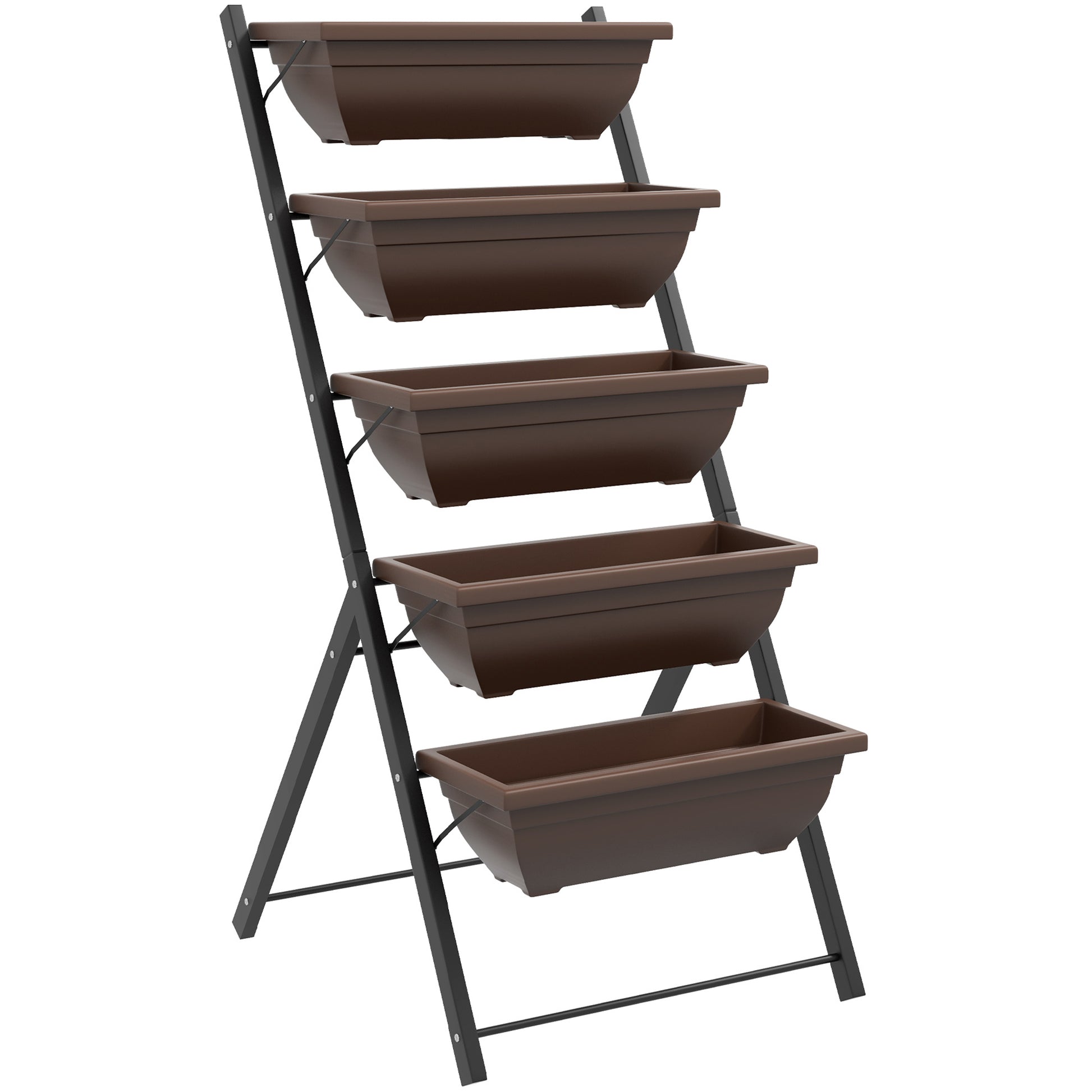 Outsunny Soporte Para Plantas De 5 Niveles Con 5 Macetas 55x63x120 Cm Negro_0