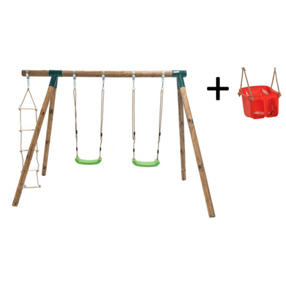 Columpio Doble De Madera Redonda Masgames Kadi L Deluxe + Asiento Bebe.