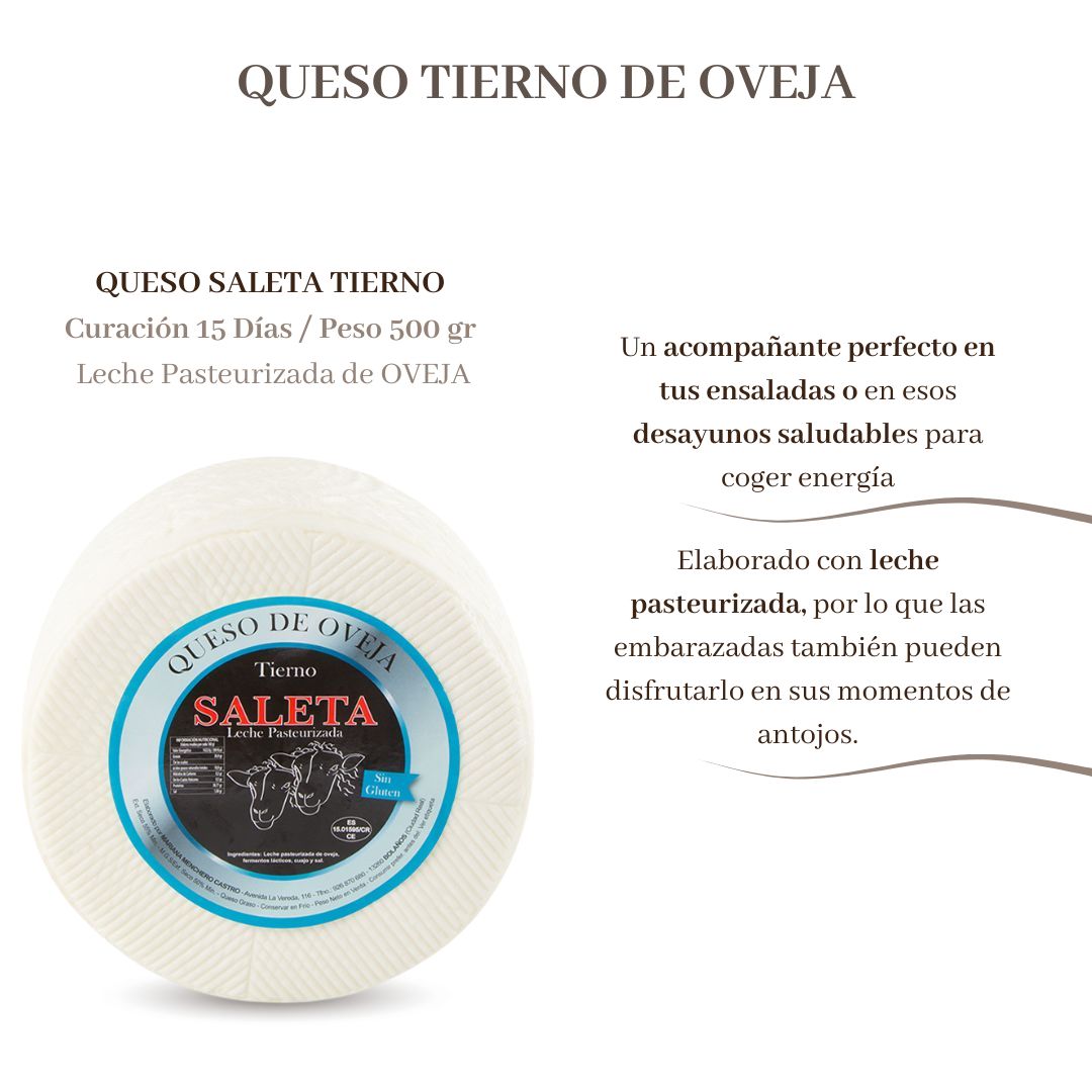 Saleta® Queso Tierno Entero De Oveja (0,5kg) | Elaboración Artesana Quesos De La Mancha_1