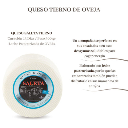 Saleta® Queso Tierno Entero De Oveja (0,5kg) | Elaboración Artesana Quesos De La Mancha_1